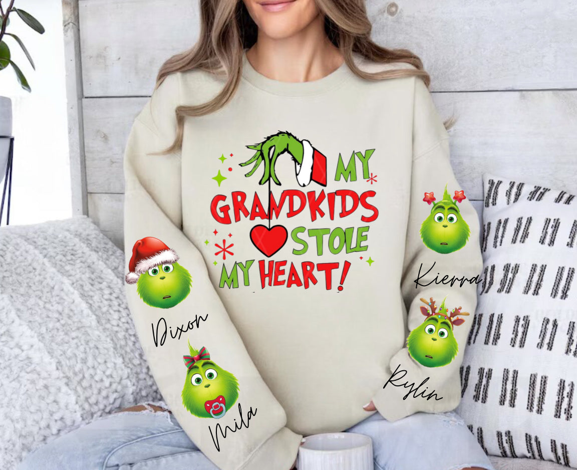 Custom Grandma & Grandpa Christmas Sweatshirt with children’s name on sleeve Hippo Boutique