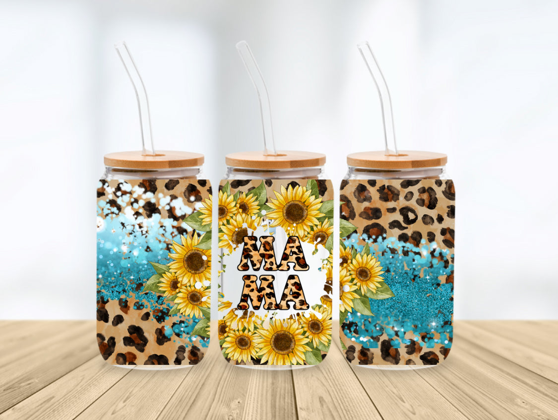 Mama Leopard Sunflower Libbey Glass Hippo Boutique