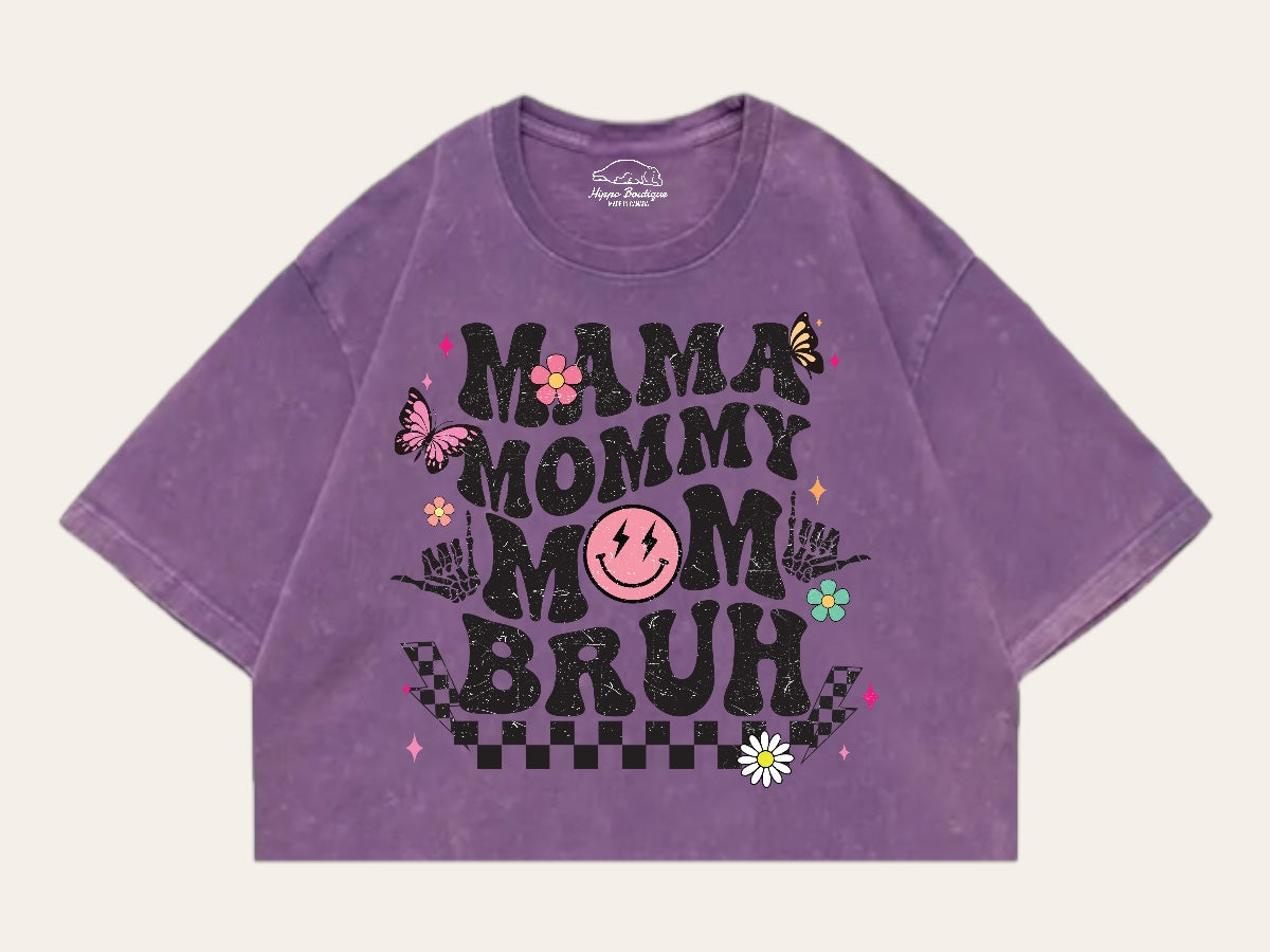 Mama mommy Mom Bruh Stone Washed 100% Cotton Oversized Cropped T-Shirts Hippo Boutique