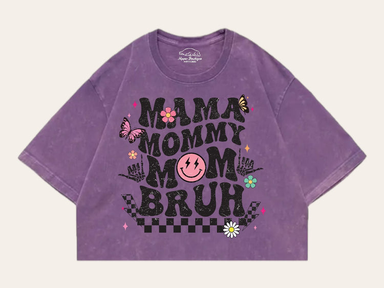 Mama mommy Mom Bruh Stone Washed 100% Cotton Oversized Cropped T-Shirts Hippo Boutique