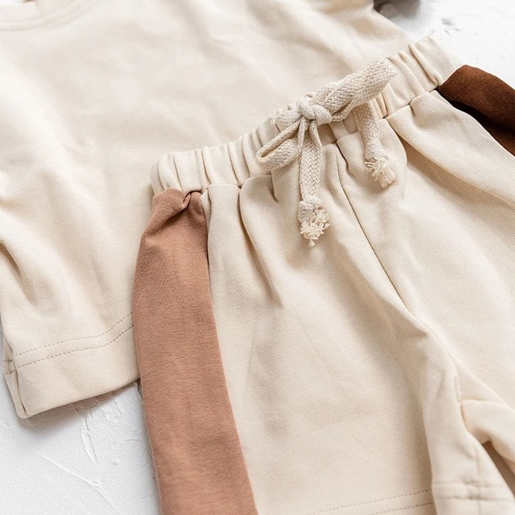Little Dude Baby and Kids cotton color block t-shirt & shorts outfit Hippo Boutique