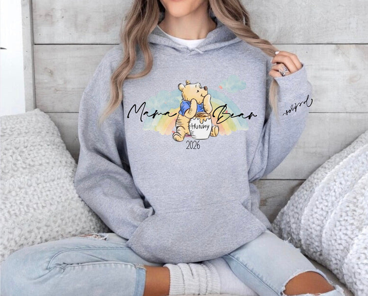 Custom Mama Bear Sweatshirt with children’s name on sleeve Hippo Boutique