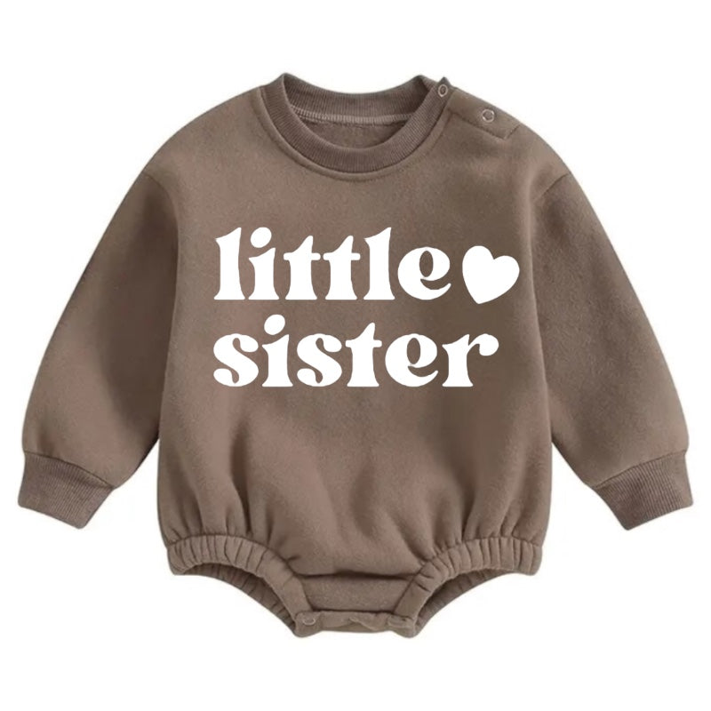 Little Sister Soft warm fleece Baby Oversized Sweatshirt Romper Hippo Boutique