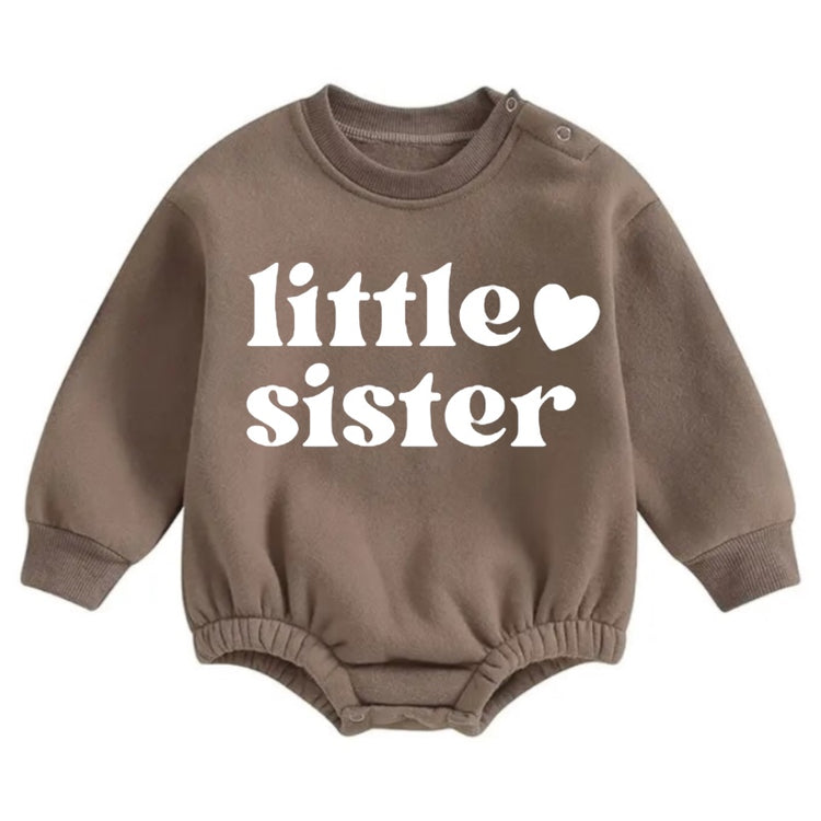 Little Sister Soft warm fleece Baby Oversized Sweatshirt Romper Hippo Boutique