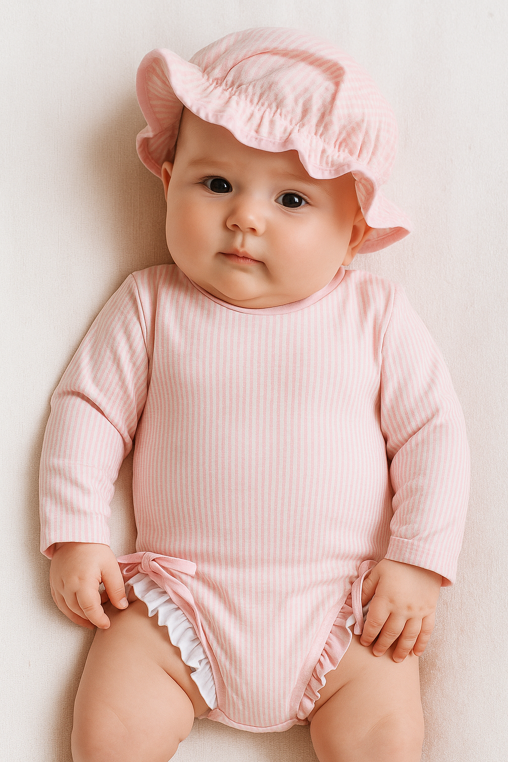 Newborn Baby & Toddler striped Zip Up Swimsuit with hat and bows Hippo Boutique