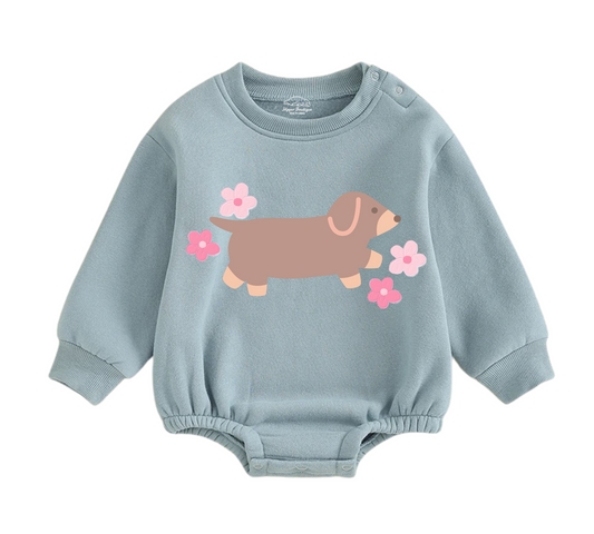 Soft warm fleece oversized Romper - Dashchund Floral Hippo Boutique