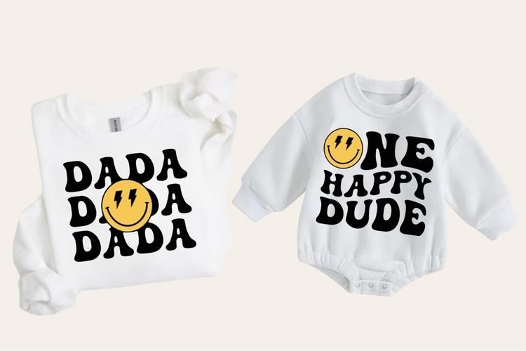 Smile Dad & Mini matching Baby Sweatshirt Romper bodysuit & Crewneck Hippo Boutique