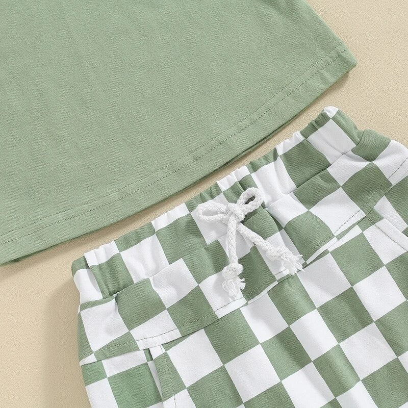Checkered Baby Hood T-Shirt & Shorts outfit Hippo Boutique