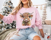 Highland Cow Lights Christmas Sweatshirts Hippo Boutique