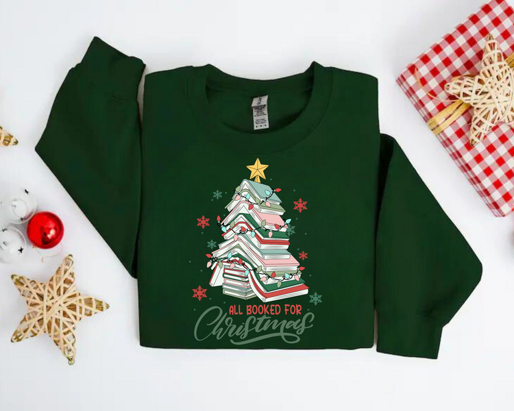 All Booked for Christmas Sweatshirts Hippo Boutique