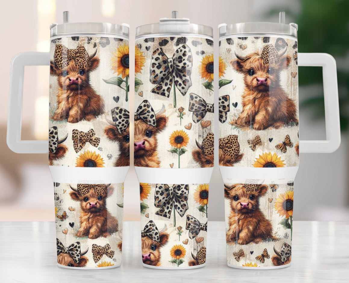 40oz Stanley Tumbler - Sunflower Highland Cow Hippo Boutique