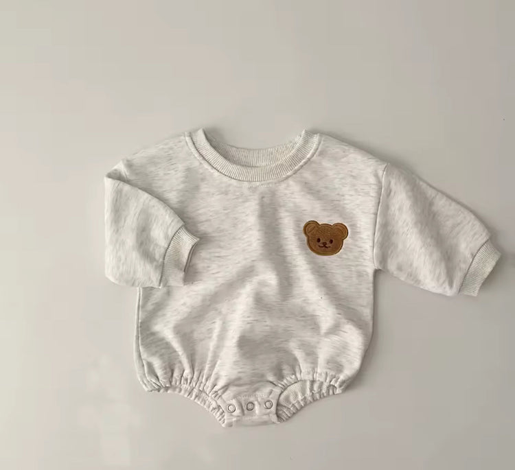 Teddy Bear Sweatshirt Romper Bodysuit Hippo Boutique
