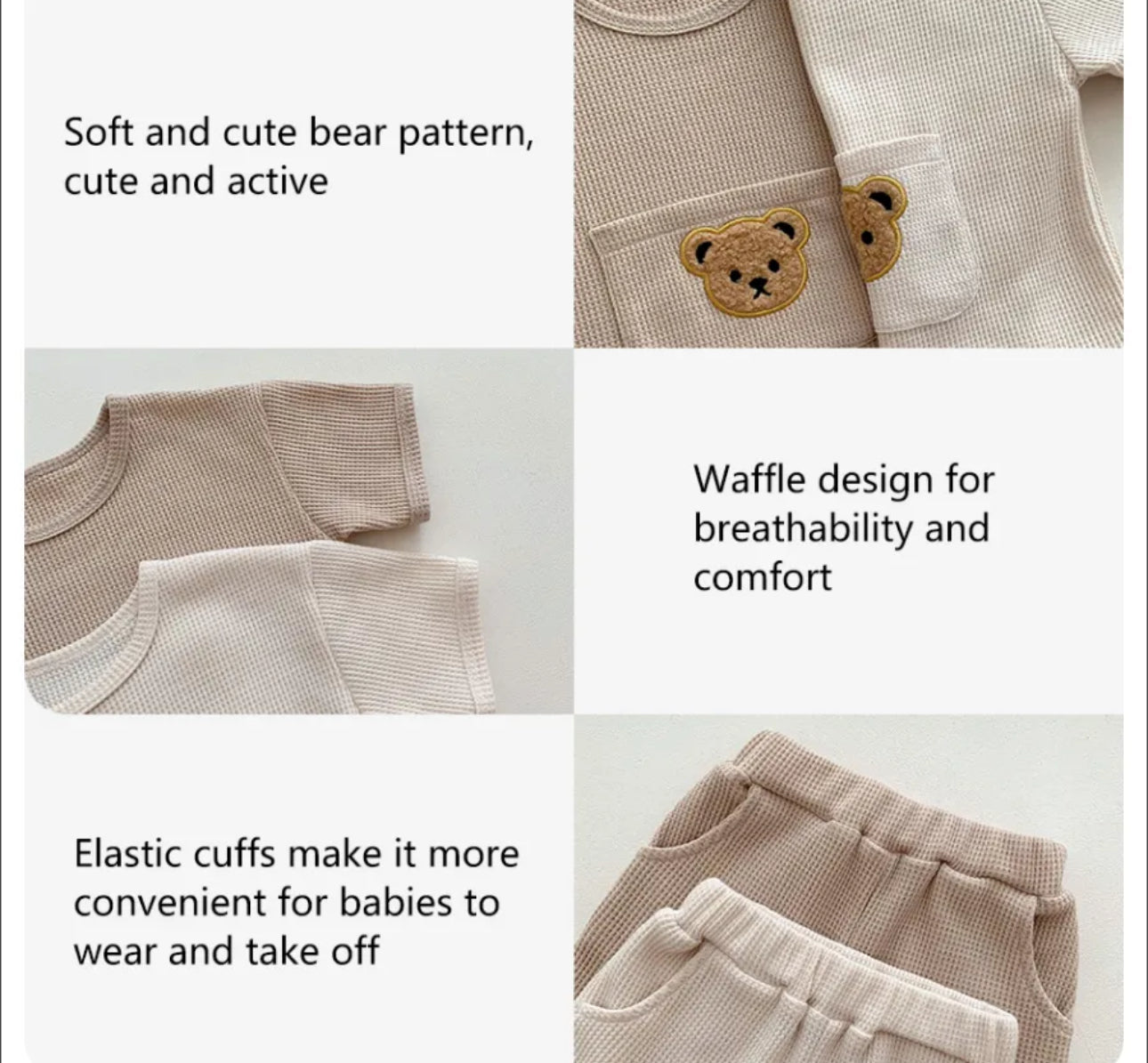 Teddy Bear Waffle Knit Sweatshirt & Pants Set Hippo Boutique