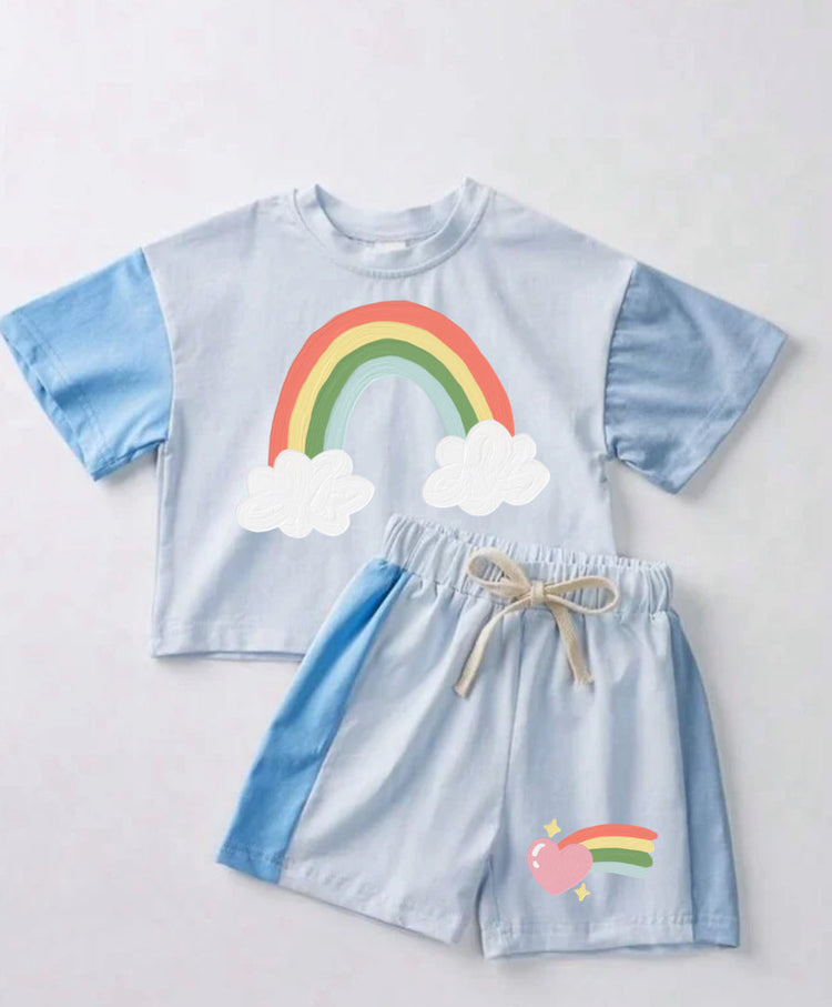 Rainbow Baby and Kids cotton color block t-shirt & shorts outfit Hippo Boutique