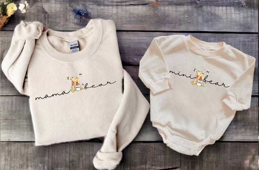 Mama Bear & Mini Bear matching Baby Sweatshirt Romper bodysuit & Crewneck Hippo Boutique