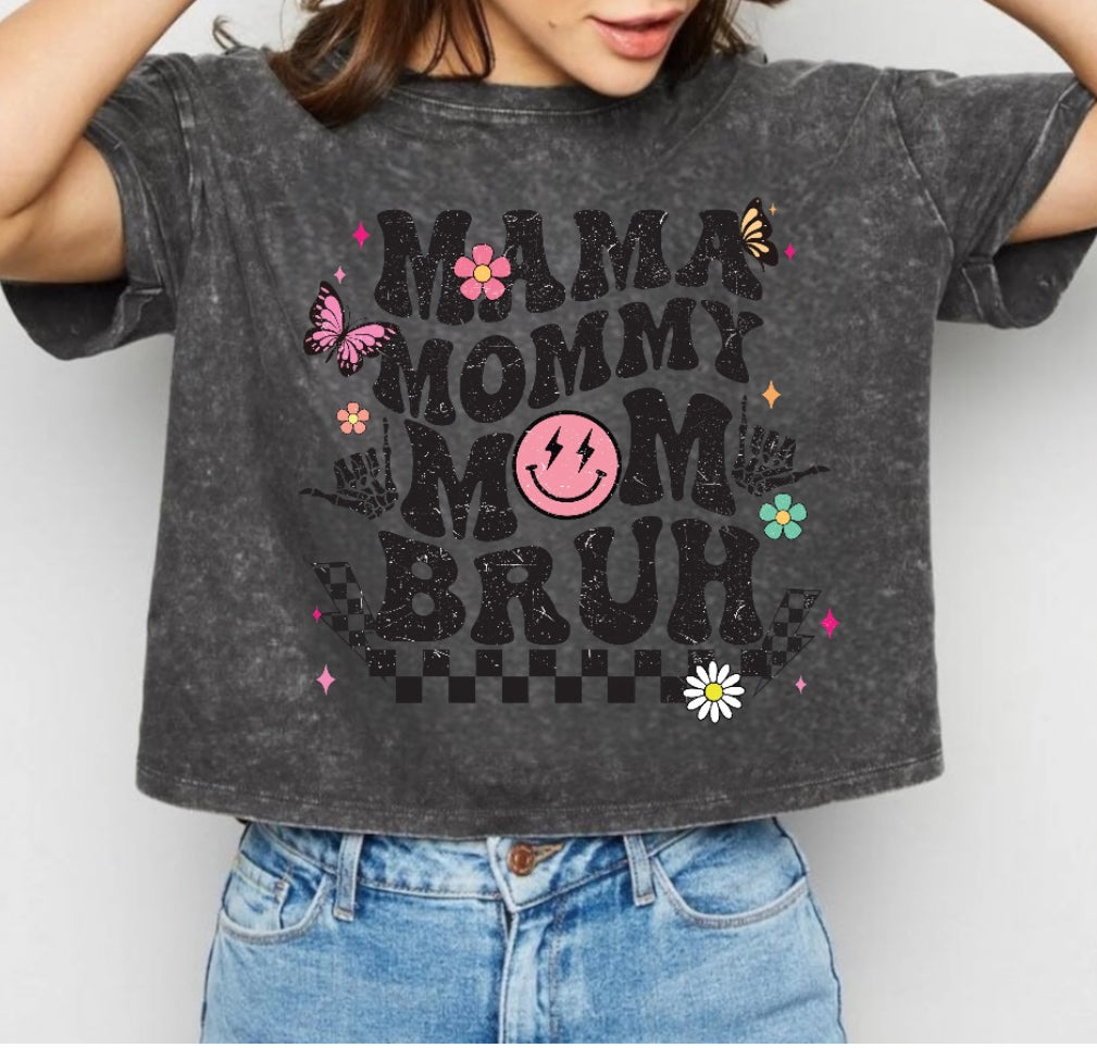 Mama mommy Mom Bruh Stone Washed 100% Cotton Oversized Cropped T-Shirts Hippo Boutique