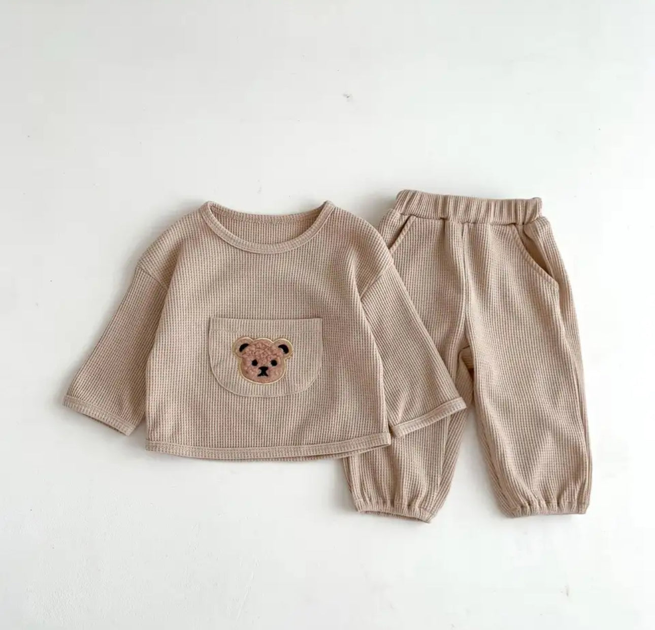 Teddy Bear Waffle Knit Sweatshirt & Pants Set Hippo Boutique
