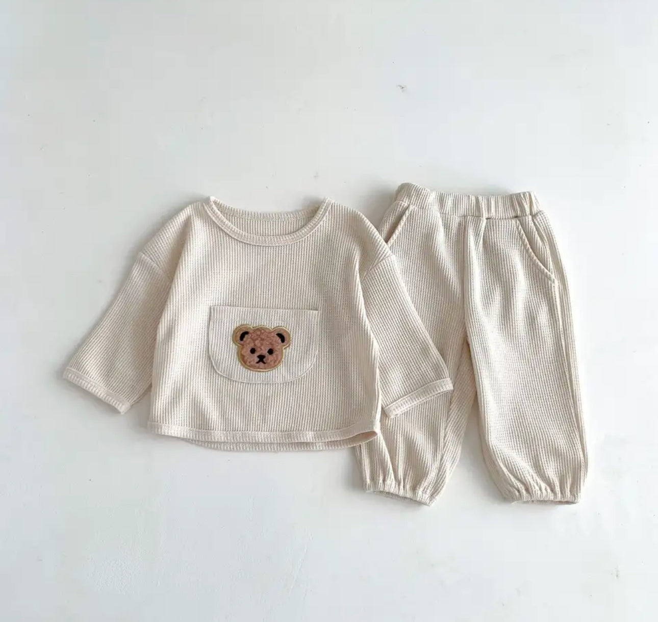 Teddy Bear Waffle Knit Sweatshirt & Pants Set Hippo Boutique