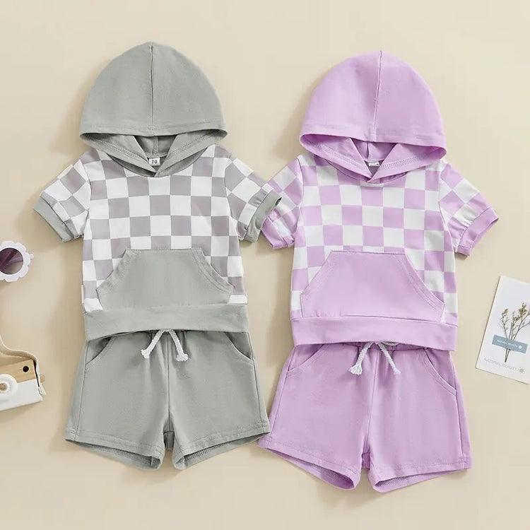 Checkered Baby Hood T-Shirt & Shorts outfit Hippo Boutique