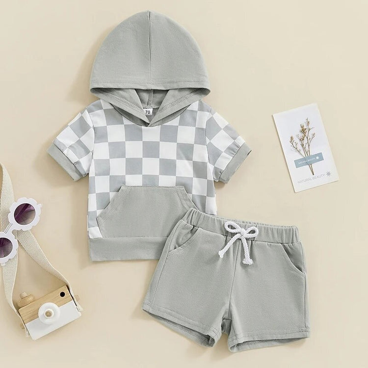 Checkered Baby Hood T-Shirt & Shorts outfit Hippo Boutique