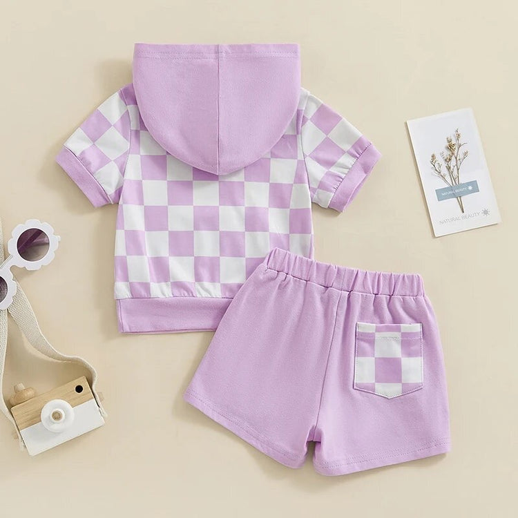 Checkered Baby Hood T-Shirt & Shorts outfit Hippo Boutique