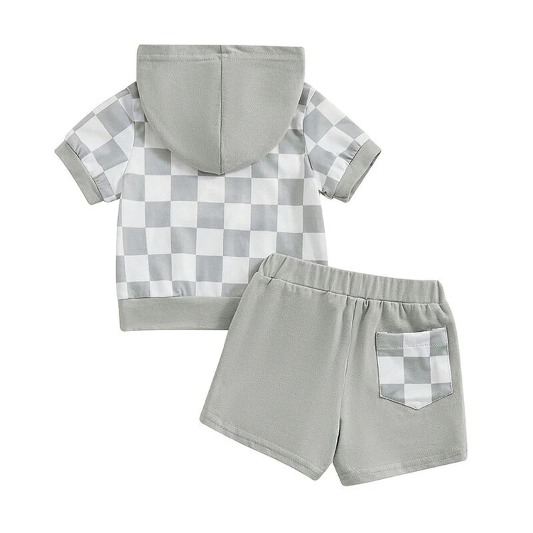 Checkered Baby Hood T-Shirt & Shorts outfit Hippo Boutique