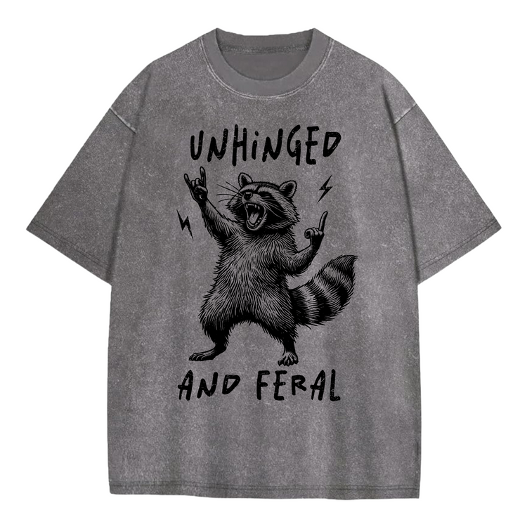 Oversized Acid Washed Raccoon T-Shirt - Unhinged & Feral Hippo Boutique