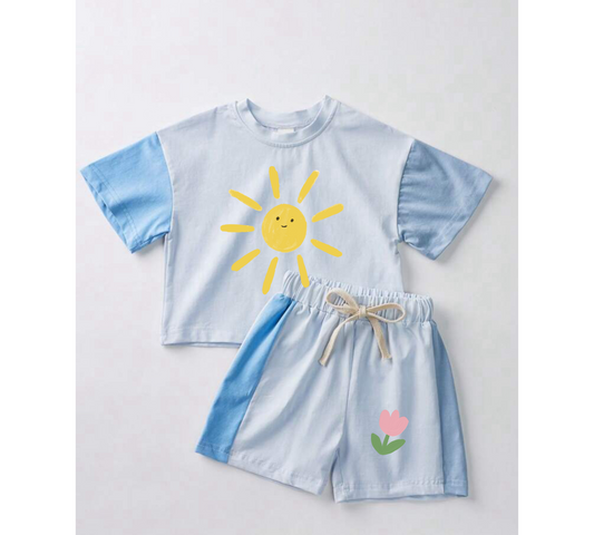 Sunshine Baby and Kids cotton color block t-shirt & shorts outfit