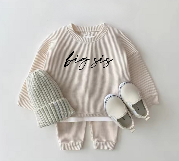 Big Sis Baby & toddler waffle cotton outfit Hippo Boutique