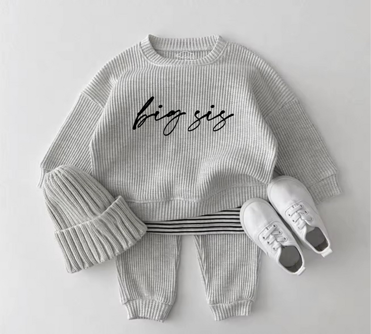 Big Sis Baby & toddler waffle cotton outfit Hippo Boutique