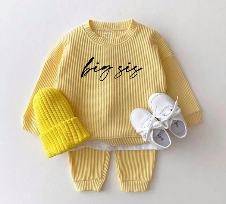 Big Sis Baby & toddler waffle cotton outfit Hippo Boutique