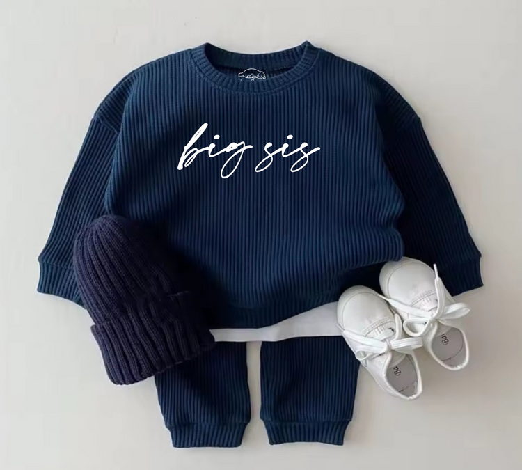 Big Sis Baby & toddler waffle cotton outfit Hippo Boutique