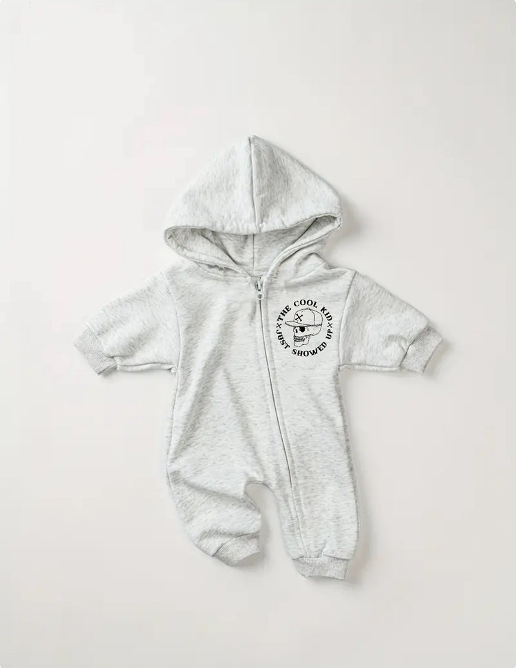 Cool Kid Hooded Romper Zip Up Bodysuit Hippo Boutique