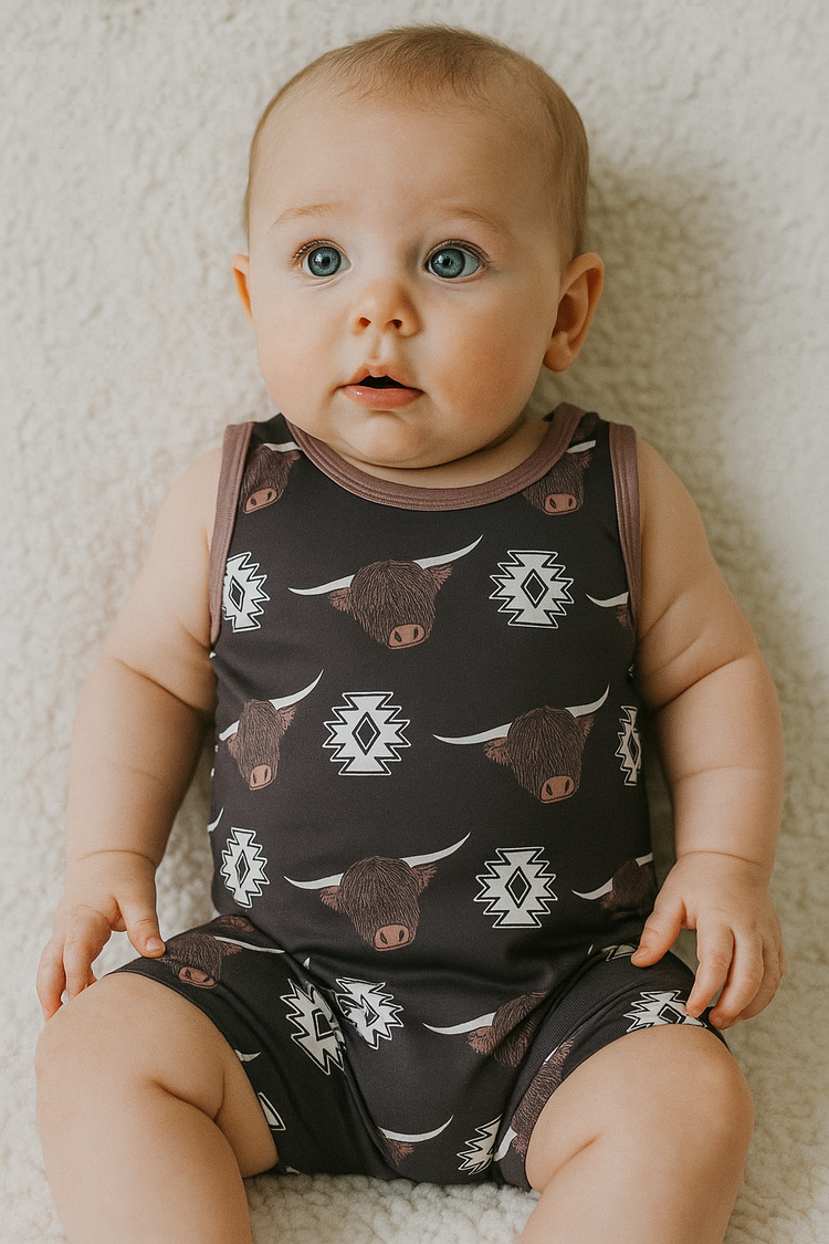 Baby Western Buffalo Sleeveless Cotton Rompers Hippo Boutique