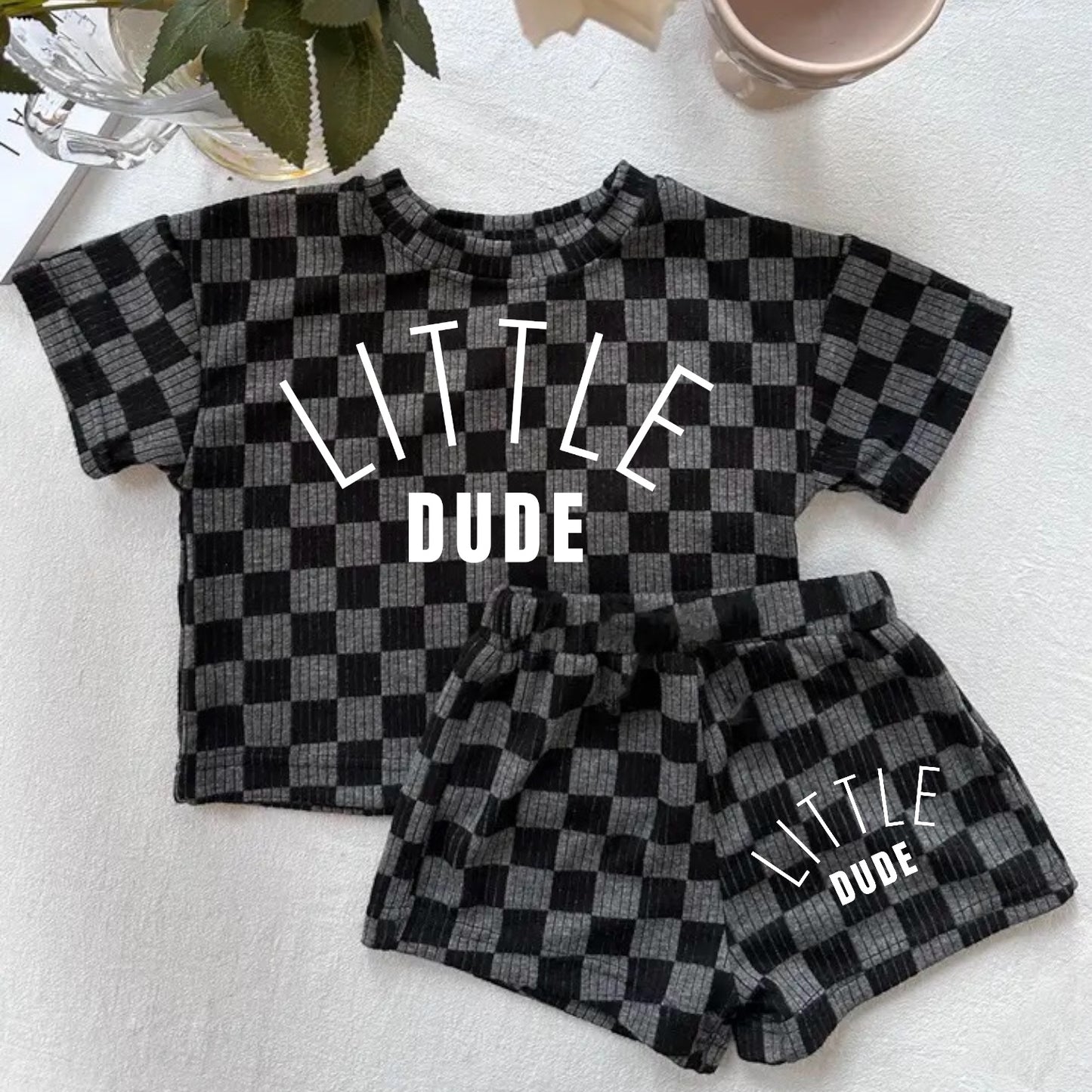 Little dude Baby & toddler checkered shorts and t-shirt outfit Hippo Boutique