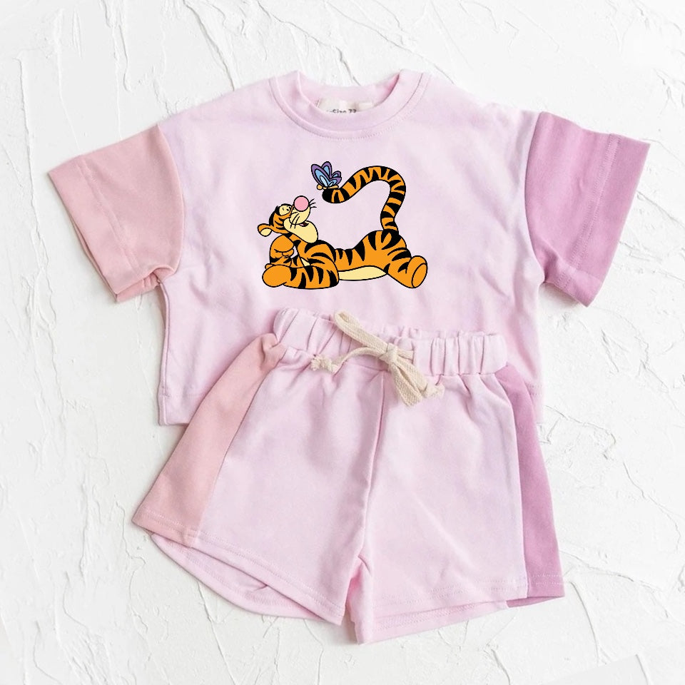 Baby and Kids cotton color block tiger t-shirt & shorts outfit Hippo Boutique