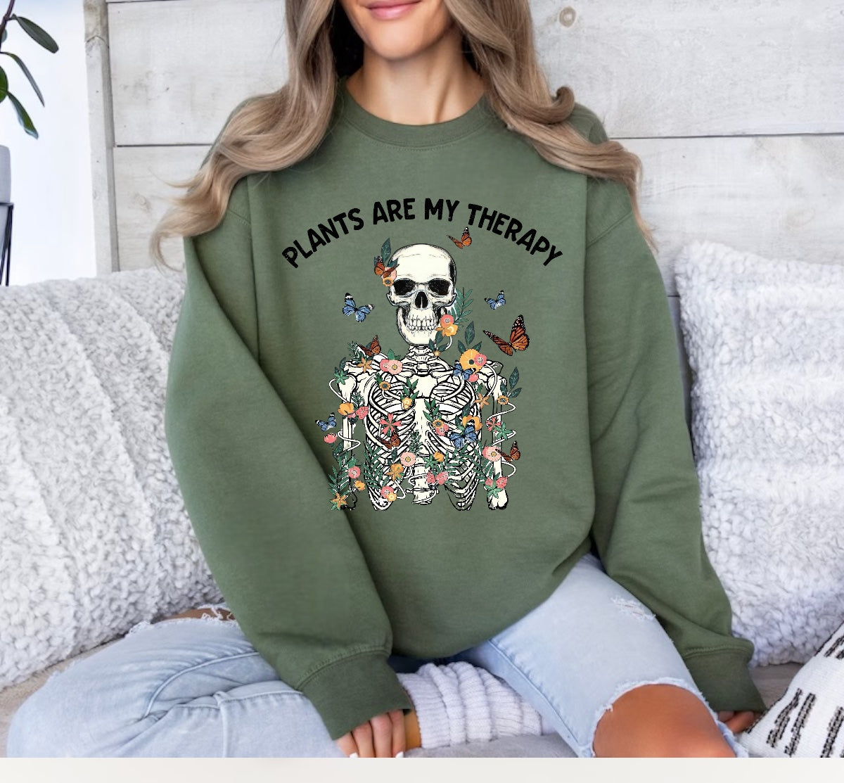 Women’s Crewneck Sweatshirts - Plants are my Therapy Hippo Boutique