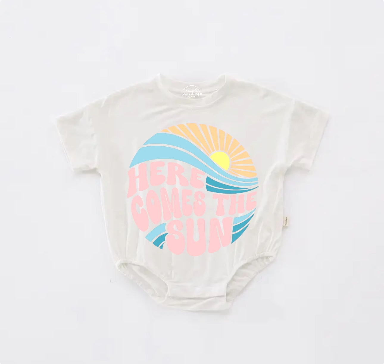 Baby Boho t-shirt Bubble Romper - Here Comes The Sun Pink Hippo Boutique