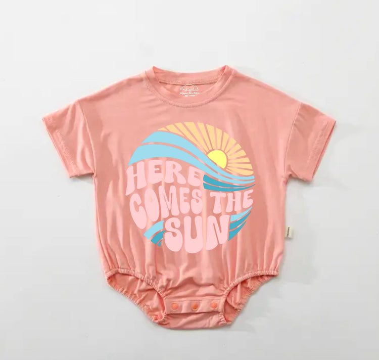 Baby Boho t-shirt Bubble Romper - Here Comes The Sun Pink Hippo Boutique