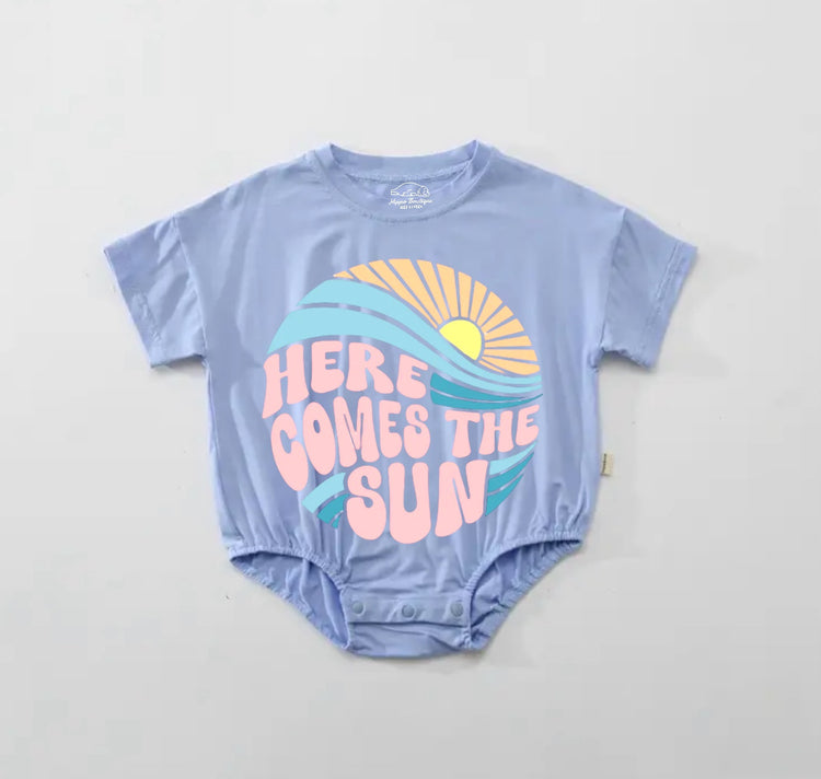 Baby Boho t-shirt Bubble Romper - Here Comes The Sun Pink Hippo Boutique
