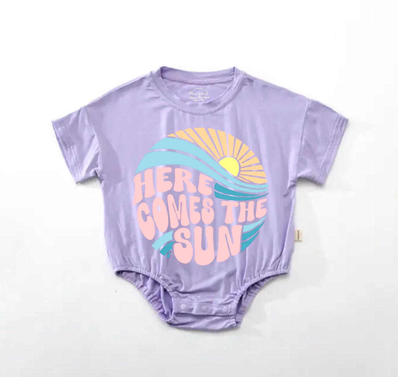 Baby Boho t-shirt Bubble Romper - Here Comes The Sun Pink Hippo Boutique