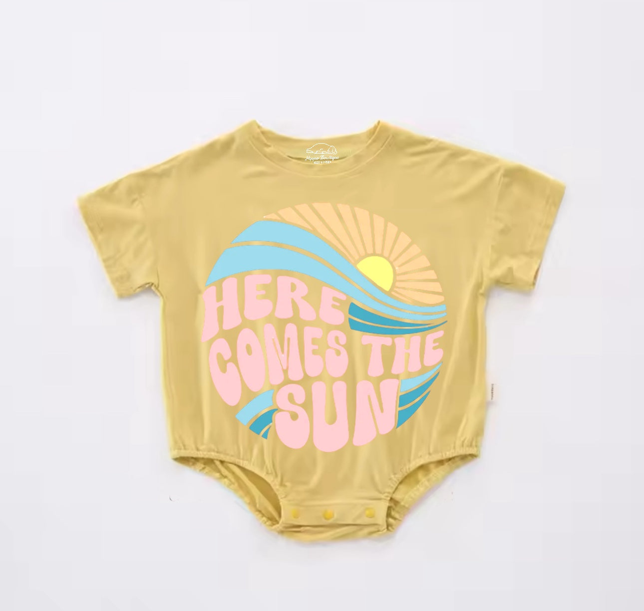 Baby Boho t-shirt Bubble Romper - Here Comes The Sun Pink Hippo Boutique