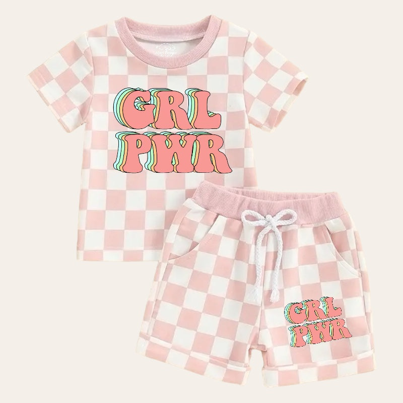 Girl Power Checkered Baby and Toddler Girl t-shirt & shorts outfit Hippo Boutique