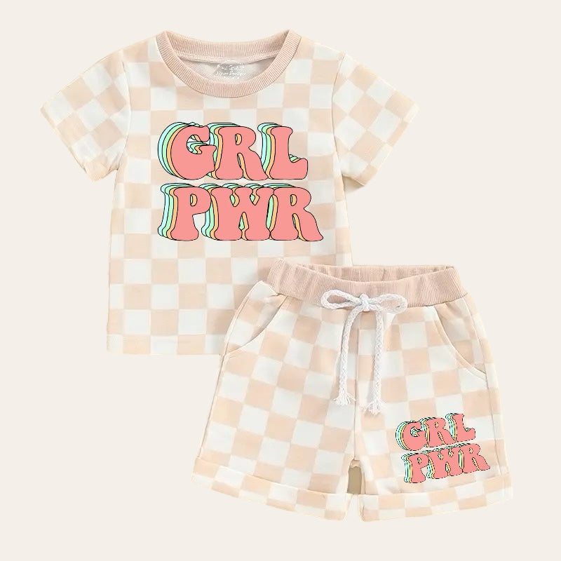 Girl Power Checkered Baby and Toddler Girl t-shirt & shorts outfit Hippo Boutique