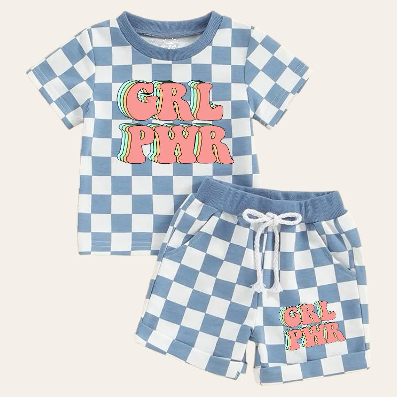 Girl Power Checkered Baby and Toddler Girl t-shirt & shorts outfit Hippo Boutique
