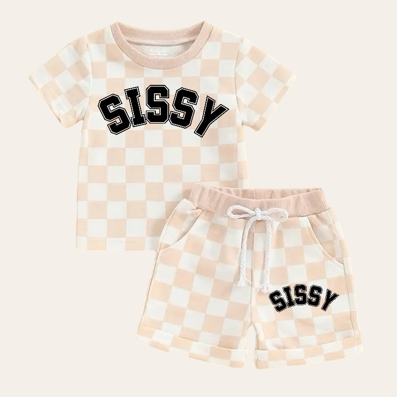 Sissy Baby and Toddler Checkered t-shirt & shorts outfit Hippo Boutique