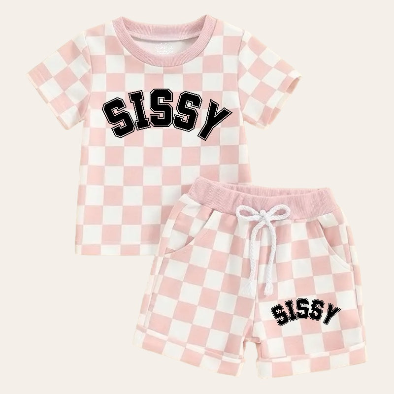 Sissy Baby and Toddler Checkered t-shirt & shorts outfit Hippo Boutique