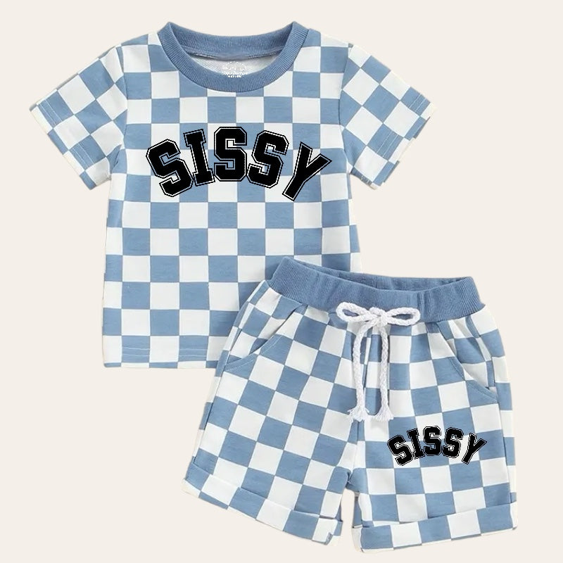 Sissy Baby and Toddler Checkered t-shirt & shorts outfit Hippo Boutique