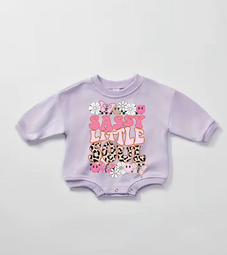 Sassy Little Soul Baby Girl Sweatshirt Romper bodysuit Hippo Boutique