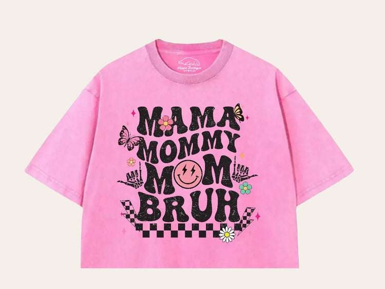 Mama mommy Mom Bruh Stone Washed 100% Cotton Oversized Cropped T-Shirts Hippo Boutique